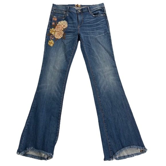 DRIFTWOOD Denim - Driftwood Anthropologie Eva Floral Embroidered Mid Rise Stretch Flare Jeans 31